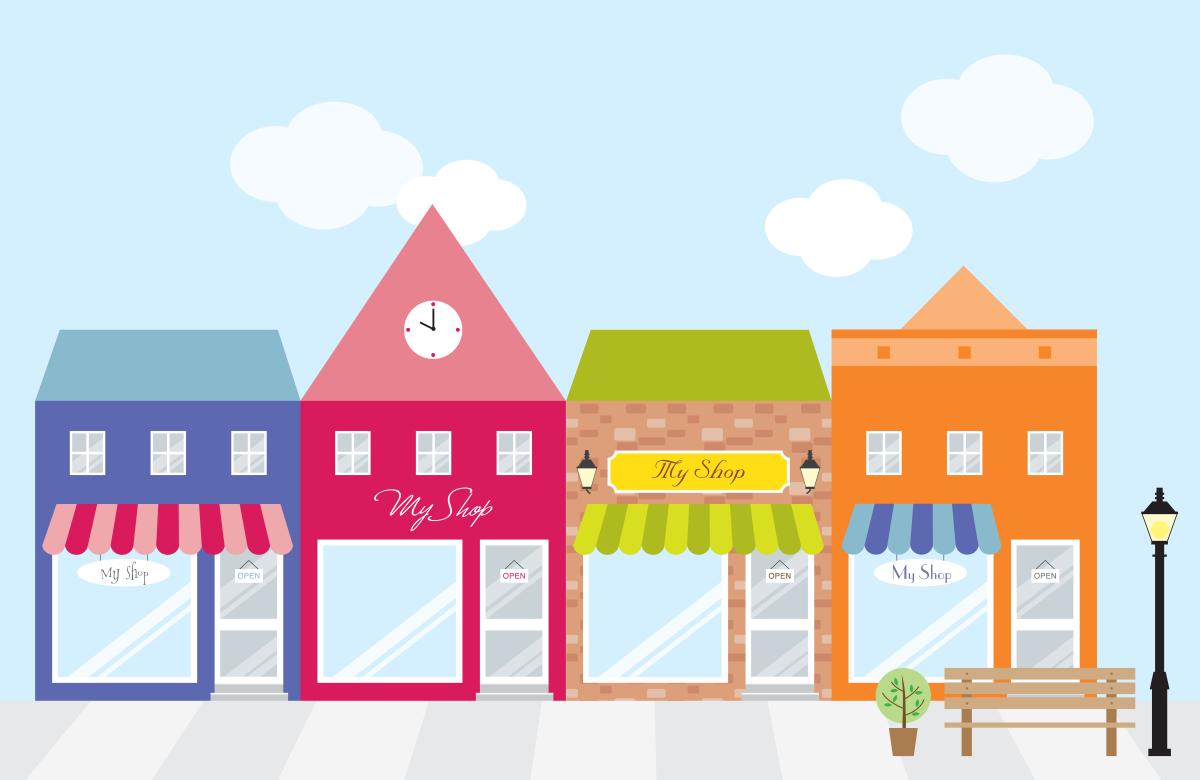 Graphic of shops on a street